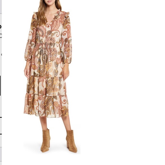 Paisley Print Long Sleeved Midi Dress - Picture 1 of 7